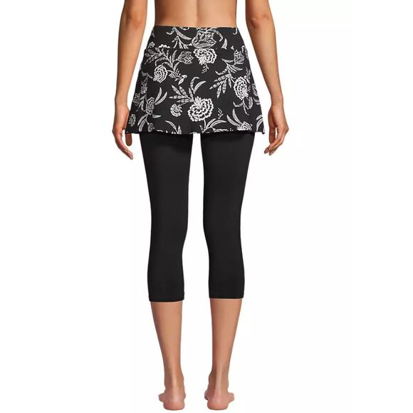 New LANDS' END Women's Black White High Waisted Modest Swim Leggings Size L - Picture 2 of 6
